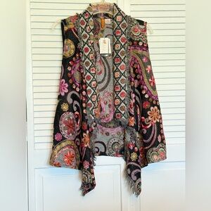 Anu Ladies 100% Wool Boho Multicolor Vest. Sz XL.  NWT